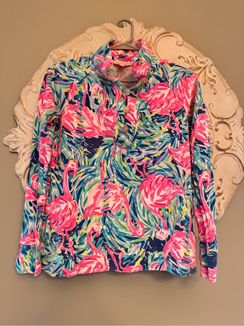 Lilly Pulitzer XXS Pink Flamingo Button Neck Pullover